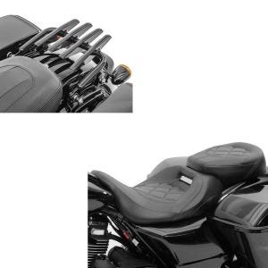 Sett: Motorsykkelsete Craftride RH3 egnet for Harley Davidson Touring 09-24 Komfortsete i sort + Bagasjehylle egnet for Harley Davidson Touring 09-24 Craftride avtagbart i svart