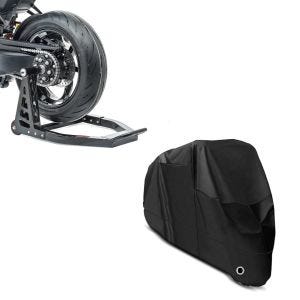 Set: Montageständer SC1 Einarm ständer Hinterrad schwarz + Abdeckplane XL Faltgarage schwarz_1