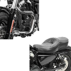 Sett: Motorsykkelsete egnet for Harley Davidson Sportster 04-20 Craftride VM2 sete + crashbar egnet for Harley Davidson Sportster 2004-2020 Craftride Bart krom