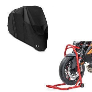Set: Lenkkopfständer Classic 5 PIN Lenkkopf Montageständer rot + Abdeckplane XL Faltgarage schwarz_1