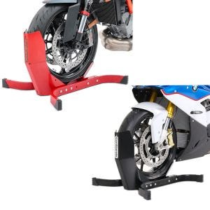 Sett: Motorsykkel rocker Easy Plus fronthjul rocker motorsykkel stativ opp til 21 tommer svart + motorsykkel rocker Easy-Plus motorsykkel stativ opp til 21 tommer rød