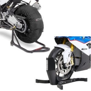Sett: Dekkvarmersett Billown 60-80-95 °C egnet for forhjul bakhjul 17 tommer + motorsykkel rocker Easy Plus forhjul rocker motorsykkel stativ opp til 21" svart