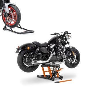 Set: Hebebühne Mid L für Harley und Chopper bis 680kg og + Montageständer Vorderrad Motorradständer vorne_1