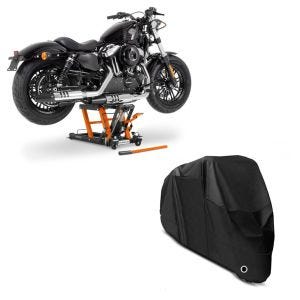 Sett: Midlift L motorsykkelheis egnet for choppere / tilpassede sykler opp til 680 kg + presenning XL deksel i svart CB38808