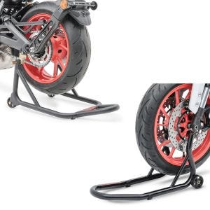 Set: Basis Hinterrad Montageständer schwarz matt + Montageständer Vorderrad Fork ständer mit Dornaufnahme schwarz_1