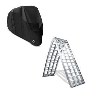 Set: Alu Auffahrrampe V, bis 680 kg, klappbar, für , Scooter, Quad, ATV + Abdeckplane XXXL Faltgarage schwarz_1