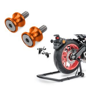 Sett: Paddock stativ bakhjul Universal-Racing S svart + Prism socket racing adapter Motea Jerez M10 x 1,5 oransje