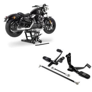 Set: Vorverlegte Fußrastenanlage für Harley Sportster 04-13 + Hebebühne L für Harley und Chopper -680kg_1
