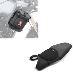 Sett: Gel setepute neopren M gel pute setetrekk i svart + crash bar bag K3 egnet for vanntett crash bar 6L svart