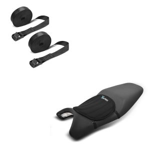 Sett: Gel setepute neopren M gel pute setetrekk i sort + spennstropp sett med surrestropper 150cm 2 stk i svart