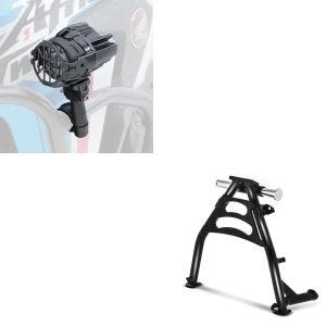 Sett: Hovedstativ med ABE egnet for Honda Transalp XL 650 V 00-06 midtstativ + LED tilleggslykt med kollisjonsstangholder og beskyttelsesgitter S22X