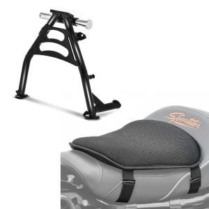 Sett: hovedstativ med ABE egnet for Honda Transalp XL 650 V 00-06 senterstativ + gel setepute M universal komfortpute svart