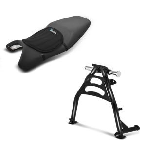 Set: Hauptständer Honda Transalp XL 650 V 00-06 Mittelständer + Gel Sitzkissen Tourtecs Neopren M Gelkissen Sitzauflage in schwarz_1
