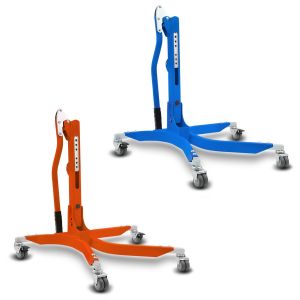 Sett: sentralstativ uten adapterplate i blå motorsykkeljack Power-Classic + sentralstativ Power uten adapterplate oransje