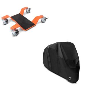 Set: Rangierhilfe für Hauptständer Easy Mover II bis 400kg in orange + Abdeckplane XXXXL Faltgarage schwarz_1