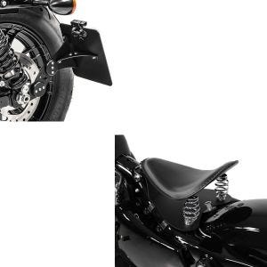 Set: Bobber Solositz mit Grundplatte in schwarz + Seitlicher Kennzeichenhalter für Harley Sportster 04-20_1