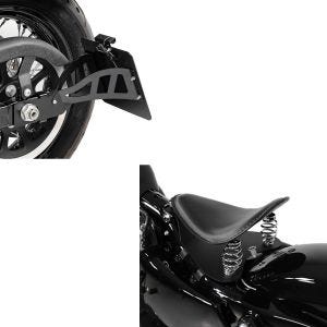 Sett: Motorsykkel Bobber solo sete Craftride med bunnplate i sort + sideskiltholder som passer til Harley Davidson Sportster 91-03 Craftride svart