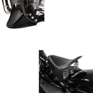 Sett: Craftride motorsykkel bobber solo sete med bunnplate i svart + Craftride motorsykkel frontspoiler egnet for Harley Davidson Sportster 04-20 i svart