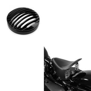 Sett: Craftride motorsykkel bobber solo sete med bunnplate i sort + Craftride motorsykkel frontlysgrill egnet for Harley Davidson Sportster 04-20 i svart