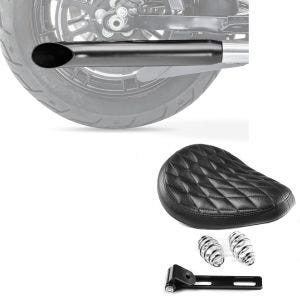 Set: Bobber Schwingsattel DC mit Federn für Chopper + Endschalldämpfer Universal Caferacer Turn Out schwarz_1