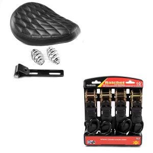 Set: Bobber Schwingsattel DC mit Federn für Chopper + Spanngurt Set Ratsche mit 4x Zurrschlaufe schwarz_1