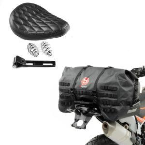 Sett: Bobber swing sal Diamond Contoured med fjærer egnet for tilpassede sykler i + hale bag SX70 70Ltr vanntett i svart