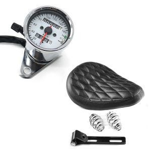 Set: Bobber Schwingsattel DC mit Federn für Chopper + Tachometer Universal CMS Tacho chrom_1