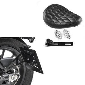 Set: Bobber Schwingsattel DC mit Federn für Chopper + Kennzeichenhalter seitlich L für Honda Rebel 500 17-21 schwarz_1