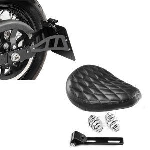 Sett: Bobber swing sal Diamond Contoured med fjærer for spesialtilpassede sykler i + sideskilt holder egnet for Yamaha XVS 650-1100 Drag Star 96-07