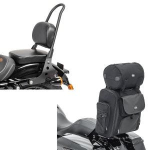 Sett: Sissybar egnet for Harley Davidson Sportster 04-20 Craftride Fast Rider-M svart + motorsykkel sissybar bag Craftride SXL halebag med bagasjerull i svart