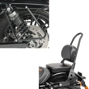 Sett: Sissy bar egnet for Harley Davidson Sportster 04-20 Craftride Fast Rider-M svart + salveskeholder egnet for Harley Davidson Sportster 04-20 svart Craftride