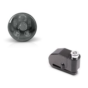 Set: LED Scheinwerfer 5,75" Hauptscheinwerfer + Bremsscheibenschloss Alarm 120dB schwarz_1
