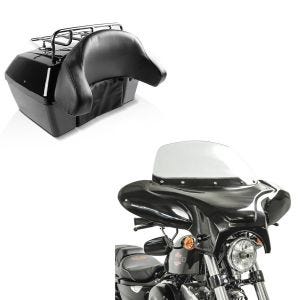 Sett: Toppkoffert Missouri 43Ltr egnet for choppere, låsbar + Batwing fairing egnet for choppere og spesialsykler med frontrute