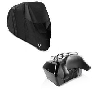 Set: Topcase Missouri 43Ltr für Chopper abschließbar schwarz + Abdeckplane XL Faltgarage schwarz_1