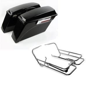 Set: Seitenkoffer Set Harley Touring 94-13 + Kofferträger Twin Rail für Harley Touring 97-08 mit Schutzbügel_1