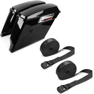 Sett: sideveske sett egnet for Harley Davidson Touring 94-13 Craftride Stretched 35Ltr i svart + motorsykkel surrestropp sett surrestropper 150cm 2 stk i sort ConStands