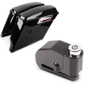 Sett: Sidekasse sett egnet for Harley Davidson Touring 94-13 Craftride Stretched 35Ltr i sort + bremseskivelås alarm 120dB BS-Motoparts tyveribeskyttelse motorsykkel svart