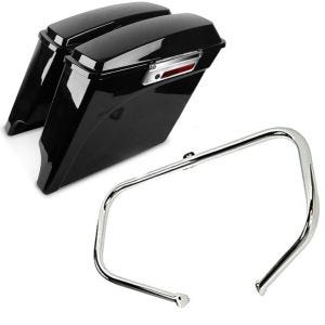 Sett: Sideveske sett egnet for Harley Davidson Touring 94-13 Craftride Stretched 35Ltr i svart + crashbar egnet for Harley Davidson Touring 97-08 Craftride TR1 krom