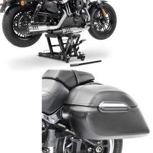 Set: Seitenkoffer Set K3 mit Träger Satteltaschen + Hebebühne L für Harley und Chopper -680kg_1