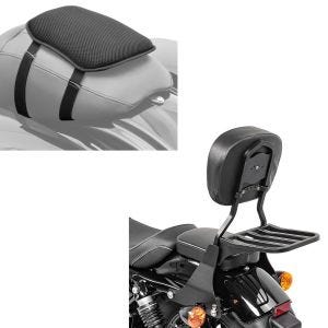 Set: Sissybar Harley Sportster 04-20 DS mit Rack + Gel Sitzkissen Tourtecs S Komfortkissen universal in schwarz_1