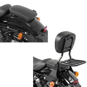 Sett: Sissy bar egnet for Harley Davidson Sportster 04-20 Craftride Fast Driver-S inkl. bagasjeholder svart + pillion sugekopp setepute for tilpassede sykler Craftride Glider X svart.