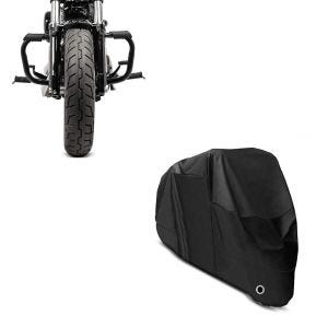 Set: Sturzbügel Harley Davidson Sportster 04-20 Mustache in schwarz + Abdeckplane XL Faltgarage schwarz_1