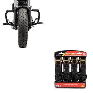 Set: Sturzbügel Harley Davidson Sportster 04-20 Mustache in schwarz + Spanngurt Set Ratsche mit 4x Zurrschlaufe schwarz_1