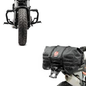 Set: Sturzbügel Harley Davidson Sportster 04-20 Mustache in schwarz + Hecktasche SX70 70Ltr wasserdicht in schwarz_1