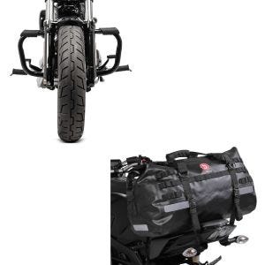 Set: Sturzbügel Harley Davidson Sportster 04-20 Mustache in schwarz + Hecktasche Drybag XB50 Wasserdicht Volumen 50l_1