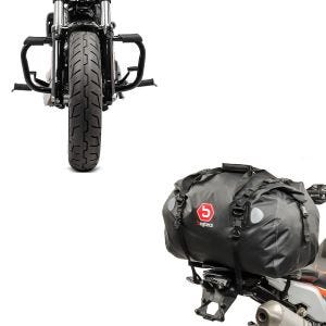 Set: Sturzbügel Harley Davidson Sportster 04-20 Mustache in schwarz + Hecktasche Drybag XF60 Wasserdicht Volumen 60l_1
