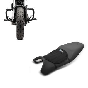 Set: Sturzbügel Harley Davidson Sportster 04-20 Mustache in schwarz + Gel Sitzkissen Tourtecs Neopren M Gelkissen Sitzauflage in schwarz_1