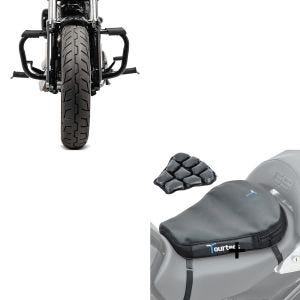 Set: Sturzbügel Harley Davidson Sportster 04-20 Mustache in schwarz + Luftkissen Tourtecs Air Deluxe M Komfort Sitzkissen in schwarz_1