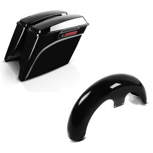 Sett: Sideveske sett egnet for Harley Davidson Touring 94-13 Craftride Stretched 35Ltr Black Latch + Front Fender 21" tommers wrap egnet for Harley Davidson black Craftride
