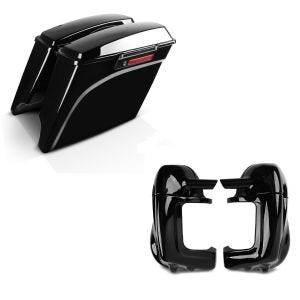 Set: Seitenkoffer Harley Davidson 94-13 Stretched + Beinschild für Harley Davidson Touring 83-13_1